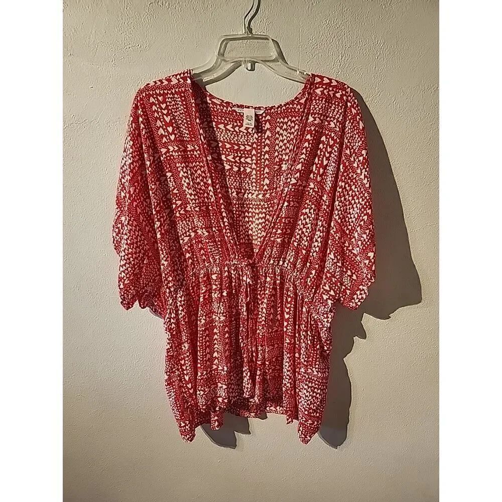 Victorias Secret Red White Hearts Kimono Wrap Sheer Robe One Size Valentines